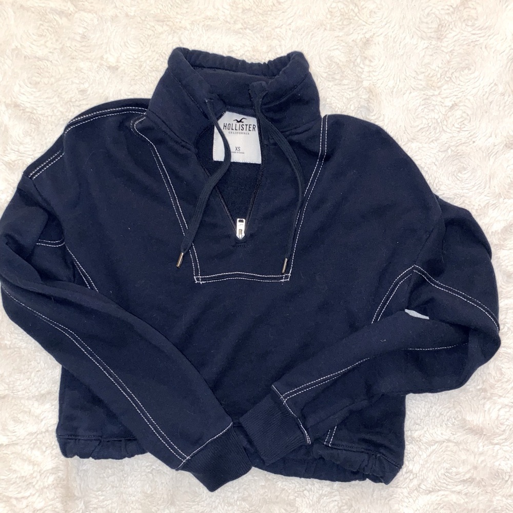 Navy Blue Hollister Stitched Quarter Zip